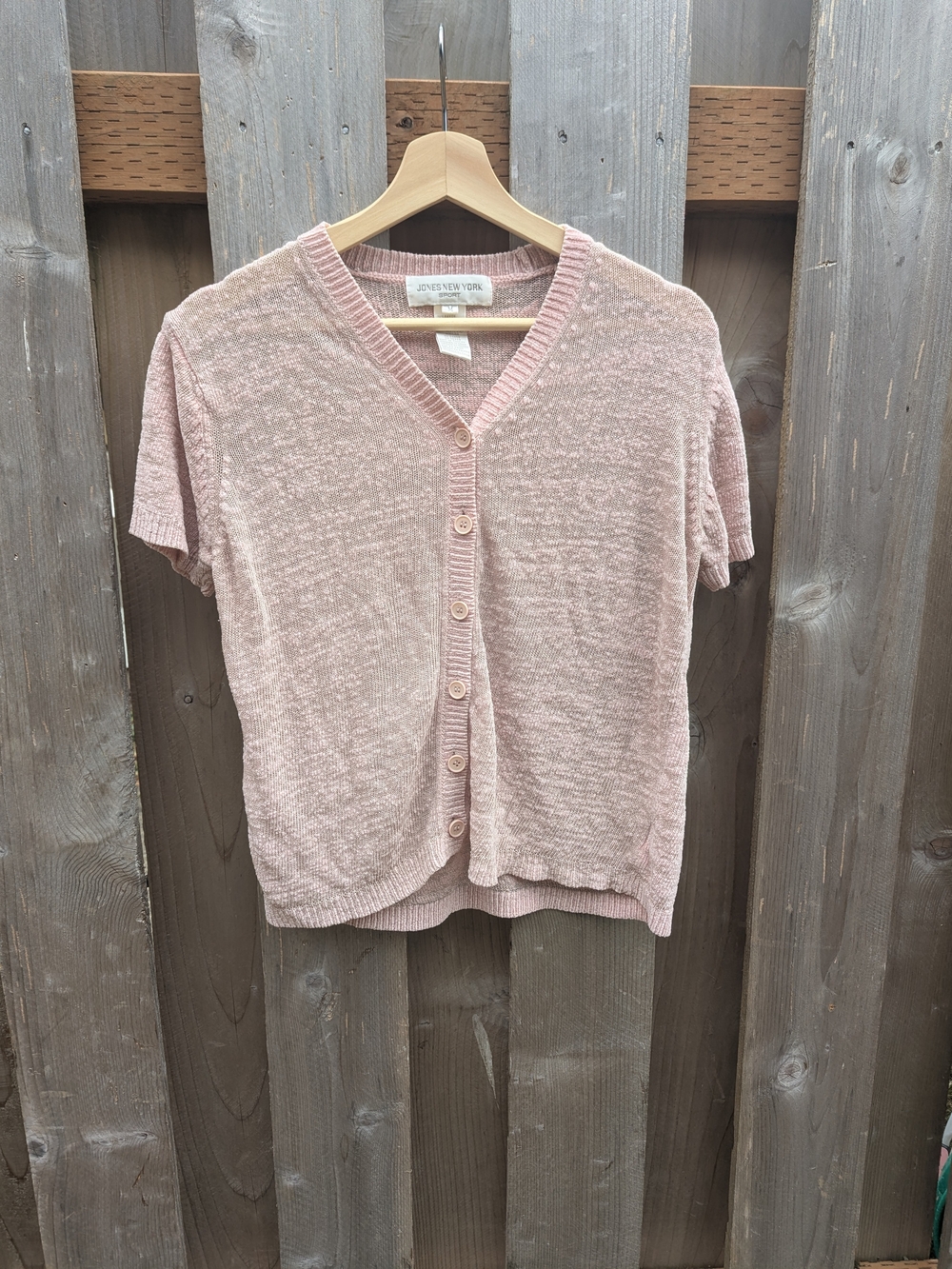 Jones New York Lightweight Pink Short-Sleeve Button Cardigan